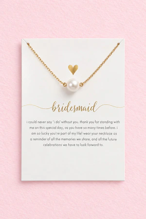 Bridesmaid Gold Pearl Necklace on Gift Card