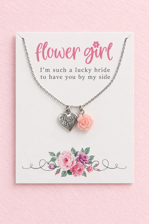 Flower Girl Heart and Rose Necklace on Gift Card