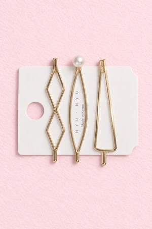 Gold Geometric Pearl Hair Pin Set (3 Piece)