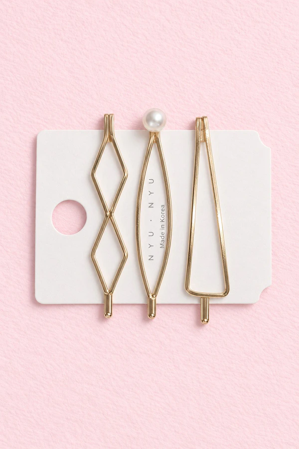 Gold Geometric Pearl Hair Pin Set (3 Piece) Gold Geometric Pearl Hair Pin Set (3 Piece)