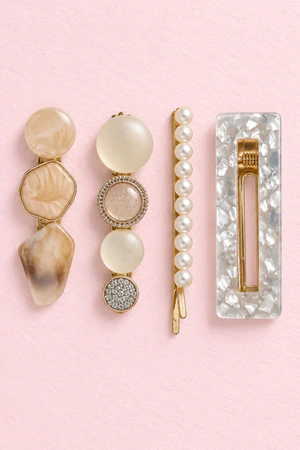 Ivory Pearl Shell Hair Clip Set (4 Piece)