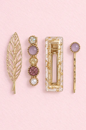 Lavender Gold Leaf Hair Clip Set (4 Piece)