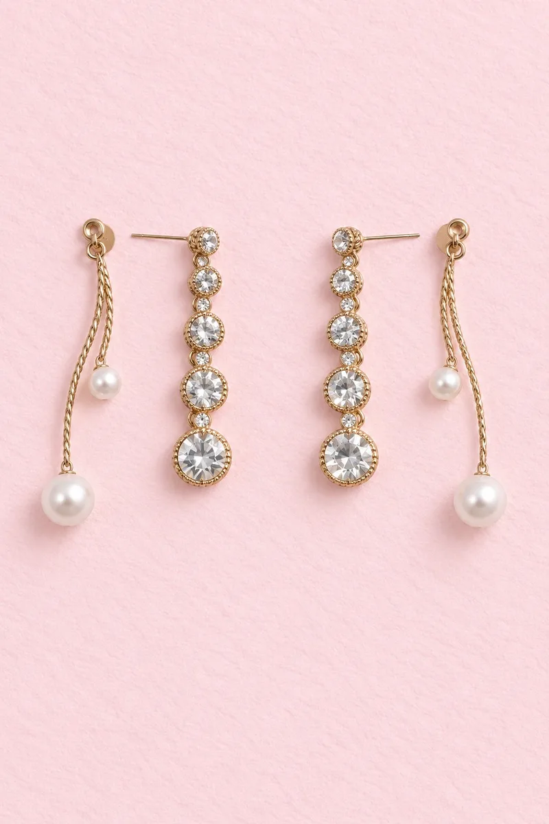Gold pearl and crystal drop earrings, a gift for bridesmaids